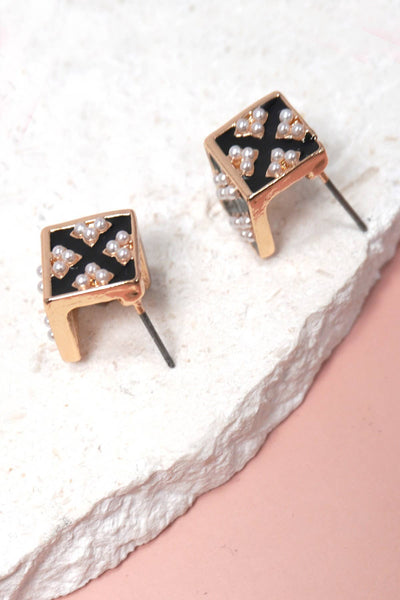 Checker Cube Stud Earrings