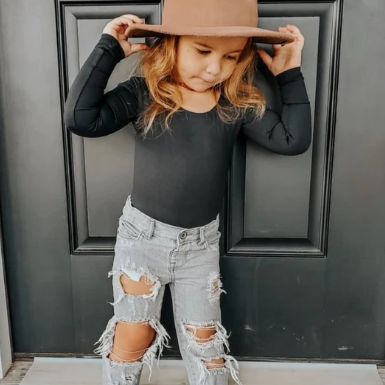 Long Sleeve Leotard - Black; 0/3M - 5T