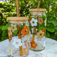 Glass Cup - Retro Flower, Neutral