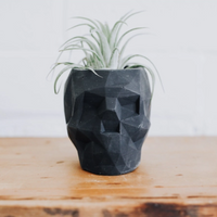 Concrete Geometric Skull Planter; Charcoal