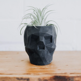 Concrete Geometric Skull Planter; Charcoal