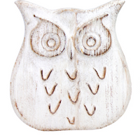 Whitewashed Wooden Owl