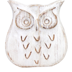 Whitewashed Wooden Owl