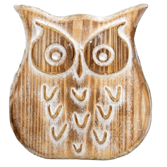 Tan Whitewashed Wooden Owl
