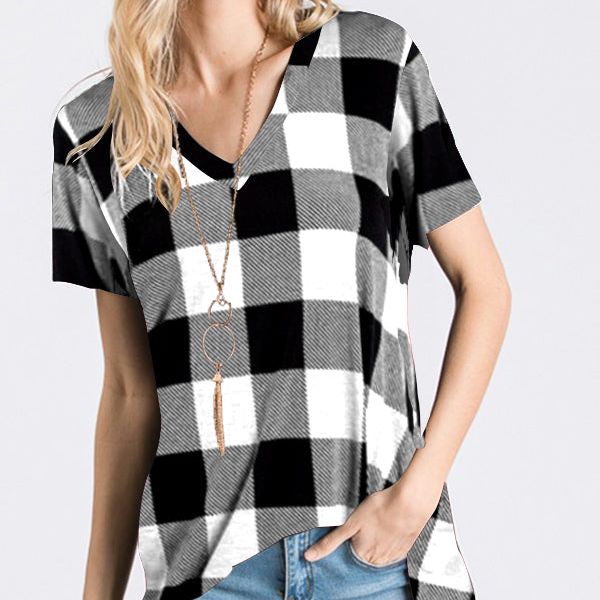 Plaid Top, White & Black; 3XL