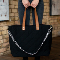 Quilted Tote with Leather Handle