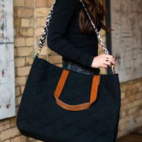 Quilted Tote with Leather Handle