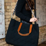 Quilted Tote with Leather Handle
