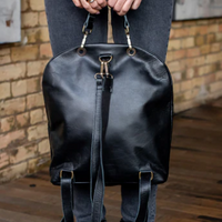 Black Leather Backpack Double Zipper